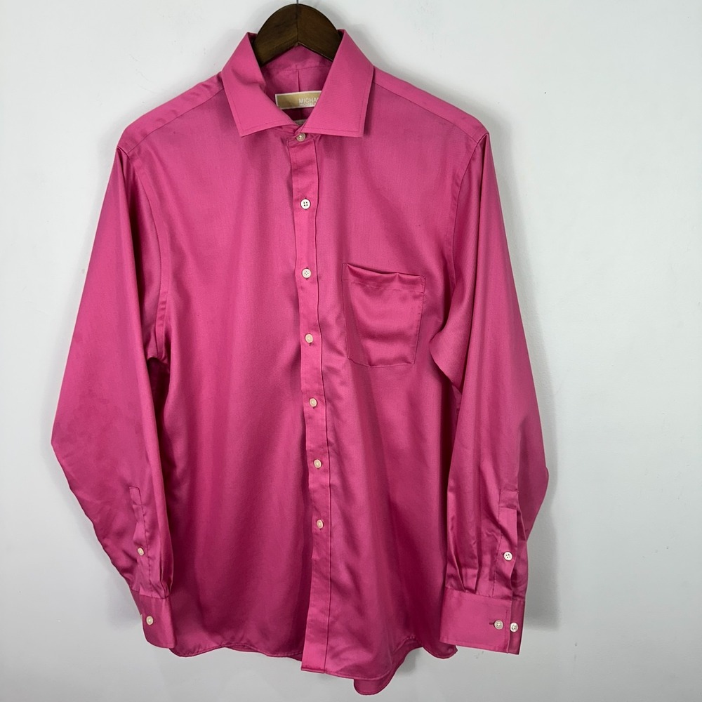Michael Kors Button Down Shirt Mens 16 Pink‎ Non Iron Dress Classic Bold Preppy